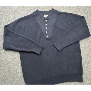 LL Bean Henley Sweater Mens Sz XL Blue Pullover Waffle Cotton Blend‎